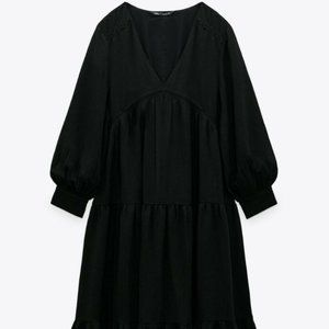 ZARA NWT TEXTURED MIDI DRESS BLACK | 0881/314 XS S NEW